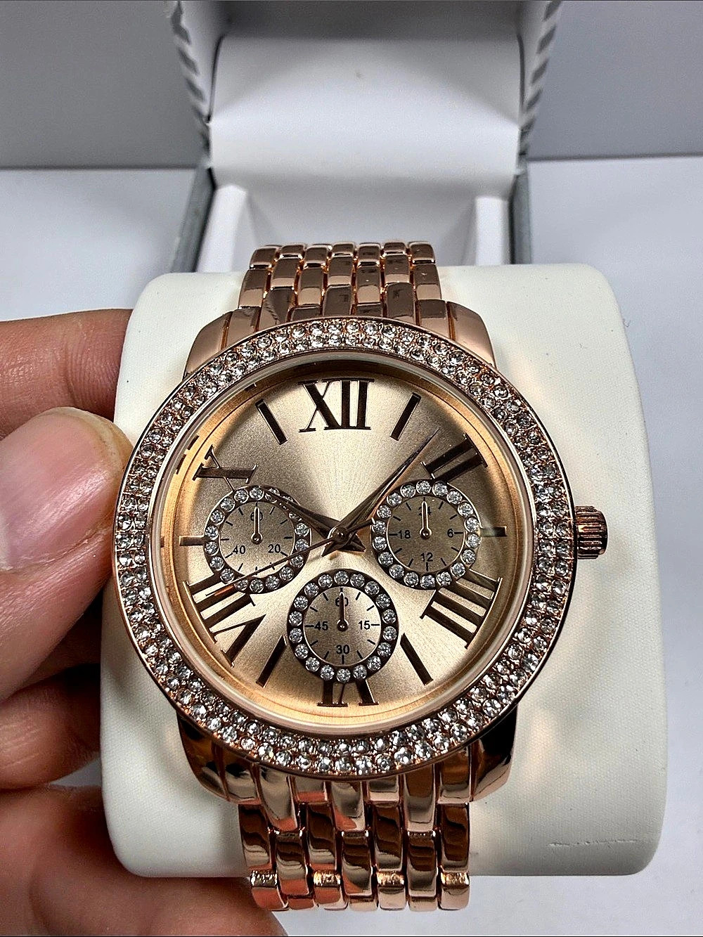 I.N.C International Concepts Rose Gold-Tone Crystal Watch Like New